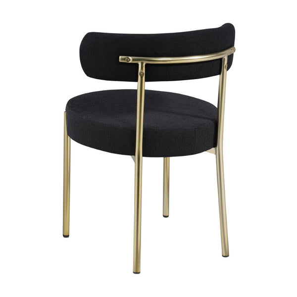 English Elm Woker Boucle Sherpa Dining Chairs Set of 2 Brass Legs Mid-century Modern Curved W1567P147203