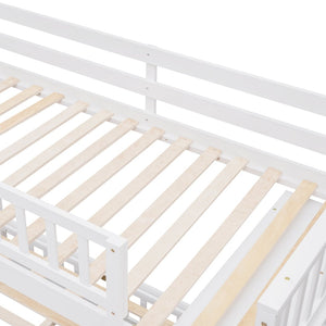 English Elm Wooden Twin Over Full Bunk Bed with Stair Drawers Shelves and Rolling Bottom White LT001531AAK-1