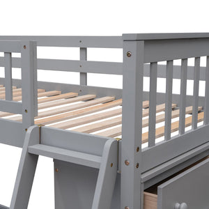 English Elm Wooden Twin Over Full Bunk Bed with Stair Drawers Shelves and Rolling Bottom LT001531AAE-1