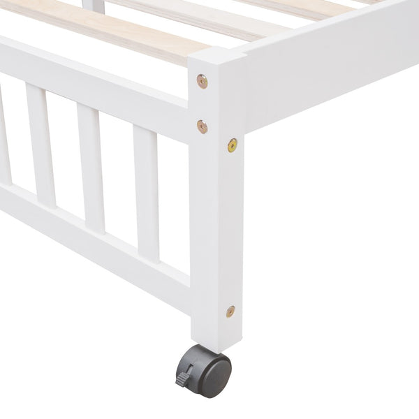 English Elm Wooden Twin Over Full Bunk Bed with Stair Drawers Shelves and Rolling Bottom White LT001531AAK-1