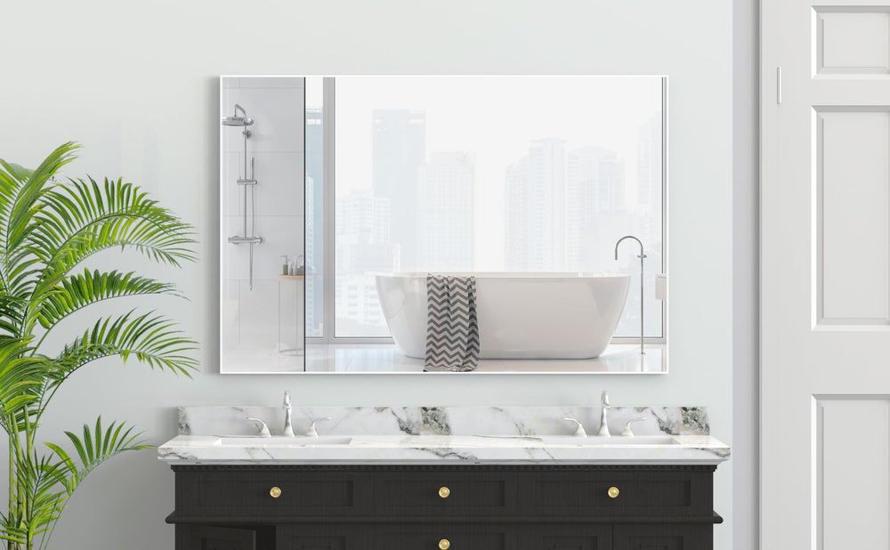 English Elm 48"x32" Oversized Modern Rectangle Bathroom Mirror with Aluminum Frame, Explosion-Proof Glass for Safe Wall Display and Versatile Vertical or Horizontal Mounting White W708P146111