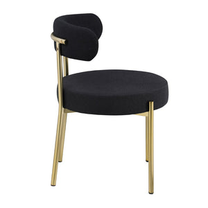 English Elm Woker Boucle Sherpa Dining Chairs Set of 2 Brass Legs Mid-century Modern Curved W1567P147203