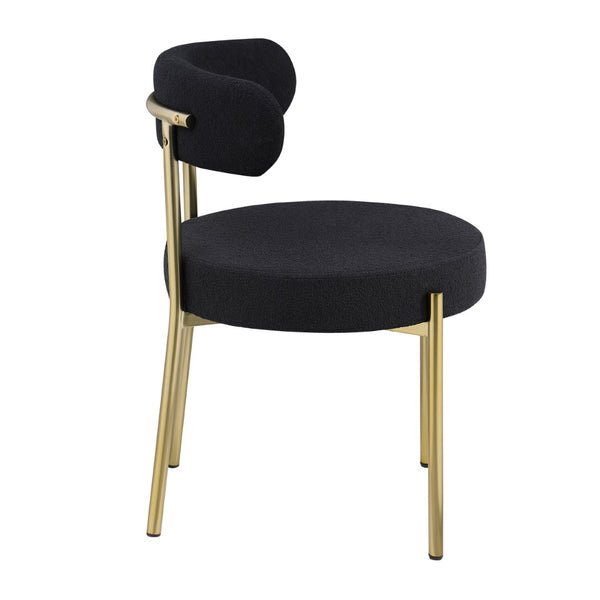 English Elm Woker Boucle Sherpa Dining Chairs Set of 2 Brass Legs Mid-century Modern Curved W1567P147203