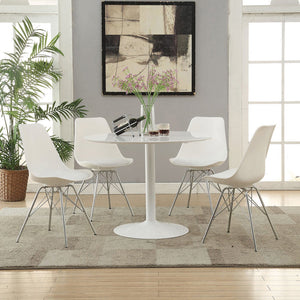 English Elm White Round Dining Table Mid-Century Modern Glossy Finish on Slender Metal Base, 40" Chic Centerpiece B062P153872