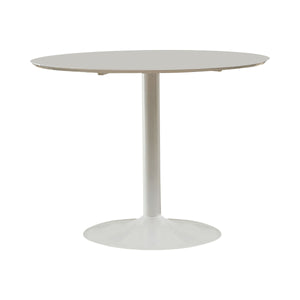 English Elm White Round Dining Table Mid-Century Modern Glossy Finish on Slender Metal Base, 40" Chic Centerpiece B062P153872