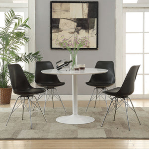 English Elm White Round Dining Table Mid-Century Modern Glossy Finish on Slender Metal Base, 40" Chic Centerpiece B062P153872