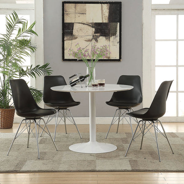 English Elm White Round Dining Table Mid-Century Modern Glossy Finish on Slender Metal Base, 40" Chic Centerpiece B062P153872