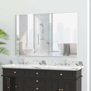 English Elm 48"x32" Oversized Modern Rectangle Bathroom Mirror with Aluminum Frame, Explosion-Proof Glass for Safe Wall Display and Versatile Vertical or Horizontal Mounting White W708P146111