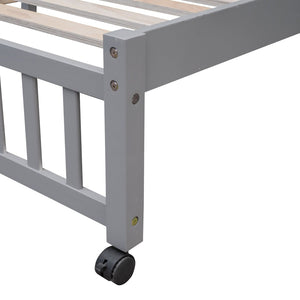 English Elm Wooden Twin Over Full Bunk Bed with Stair Drawers Shelves and Rolling Bottom LT001531AAE-1