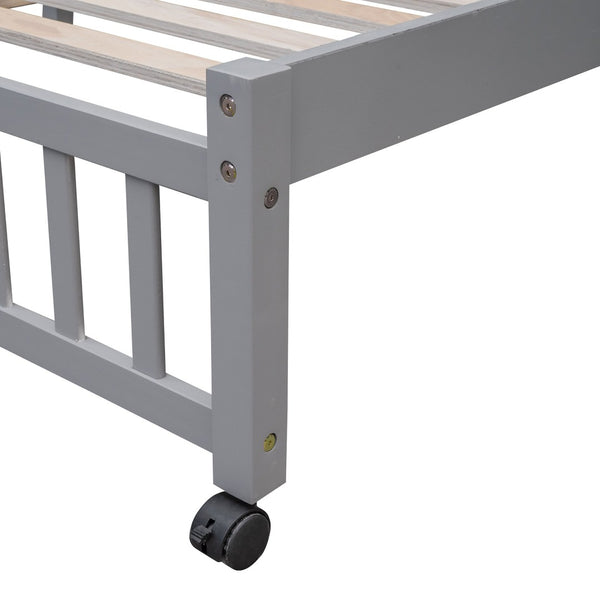 English Elm Wooden Twin Over Full Bunk Bed with Stair Drawers Shelves and Rolling Bottom LT001531AAE-1