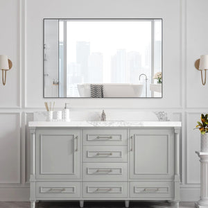 English Elm 48"x32" Oversized Modern Rectangle Bathroom Mirror with Aluminum Frame, Explosion-Proof Glass for Safe Wall Display and Versatile Vertical or Horizontal Mounting Black W708P146108