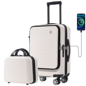 English Elm Carry-on Abs Hard Shell Suitcase with Front Access Pocket Usb Port Spinner Wheels PP314954AAK