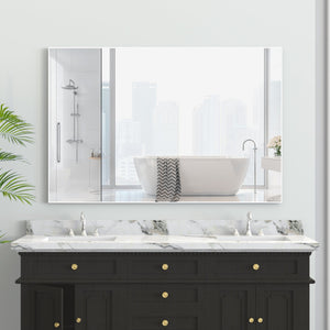 English Elm 48"x32" Oversized Modern Rectangle Bathroom Mirror with Aluminum Frame, Explosion-Proof Glass for Safe Wall Display and Versatile Vertical or Horizontal Mounting White W708P146111