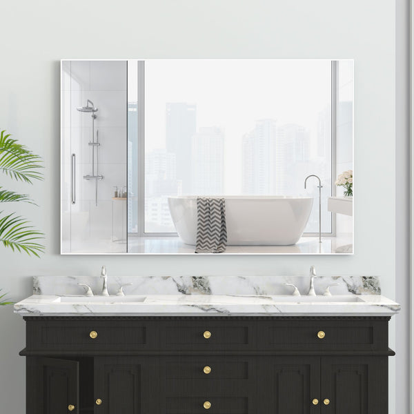 English Elm 48"x32" Oversized Modern Rectangle Bathroom Mirror with Aluminum Frame, Explosion-Proof Glass for Safe Wall Display and Versatile Vertical or Horizontal Mounting White W708P146111