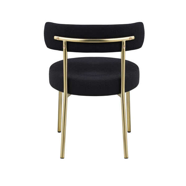 English Elm Woker Boucle Sherpa Dining Chairs Set of 2 Brass Legs Mid-century Modern Curved W1567P147203