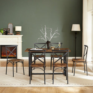 English Elm 7 7-Piece Dining Set Brown MDF & Metal Modern Kitchen Table with 6 Chairs Sturdy 22mm Board, 440lb Chair Capacity, Compact 52x28in Table for Breakfast Nook and Living Room W578S00006