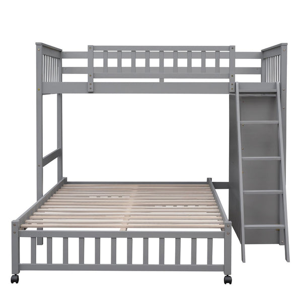 English Elm Wooden Twin Over Full Bunk Bed with Stair Drawers Shelves and Rolling Bottom LT001531AAE-1