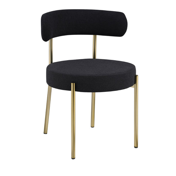 English Elm Woker Boucle Sherpa Dining Chairs Set of 2 Brass Legs Mid-century Modern Curved W1567P147203