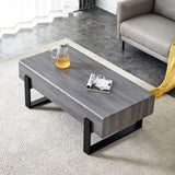 Stylish Modern MDF Coffee Table with Wood Drawers & Black Metal Legs - Space-Saving