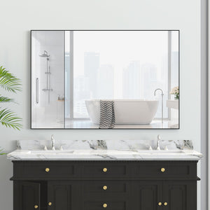 English Elm 48"x32" Oversized Modern Rectangle Bathroom Mirror with Aluminum Frame, Explosion-Proof Glass for Safe Wall Display and Versatile Vertical or Horizontal Mounting Black W708P146108