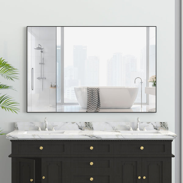 English Elm 48"x32" Oversized Modern Rectangle Bathroom Mirror with Aluminum Frame, Explosion-Proof Glass for Safe Wall Display and Versatile Vertical or Horizontal Mounting Black W708P146108