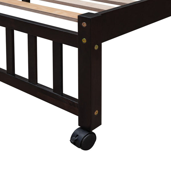 English Elm Wooden Twin Over Full Bunk Bed with Stair Drawers Shelves and Rolling Bottom Espresso LT001531AAP-1
