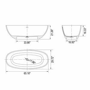 English Elm 65.2 Inch Stone Resin Freestanding Soaking Tub Matte White Spa Bath W1613P160636