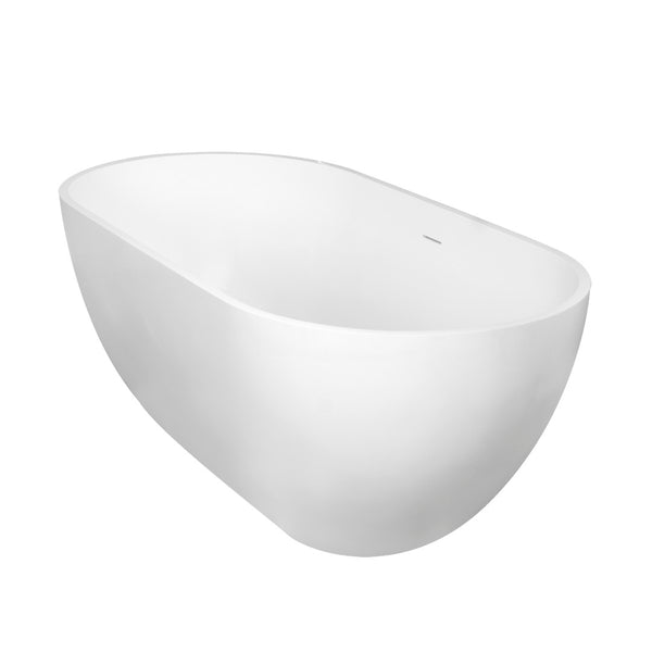 English Elm 59 Inch Oval Freestanding Soaking Tub Solid Stone Resin Matte White Spa Bath W1613121722