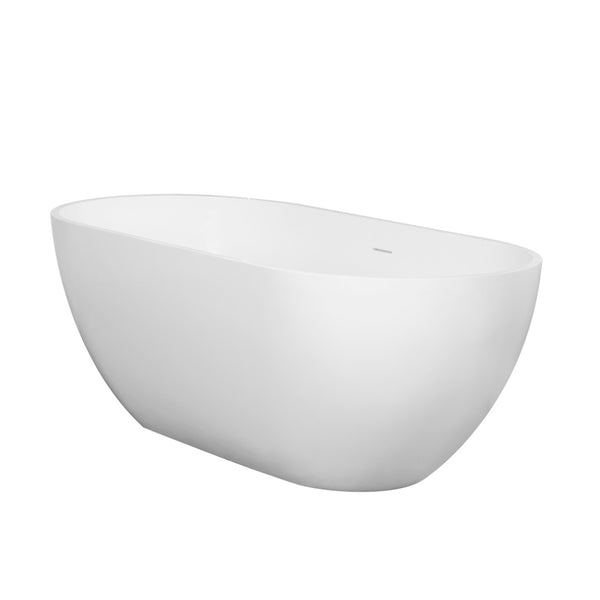 English Elm 59 Inch Oval Freestanding Soaking Tub Solid Stone Resin Matte White Spa Bath W1613121722