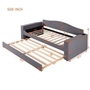 English Elm Twin Upholstered Daybed with Trundle, Built-In Bluetooth Speakers, Teddy Fleece & Storage Arms for Cozy Sleepovers Gray SF000106AAE