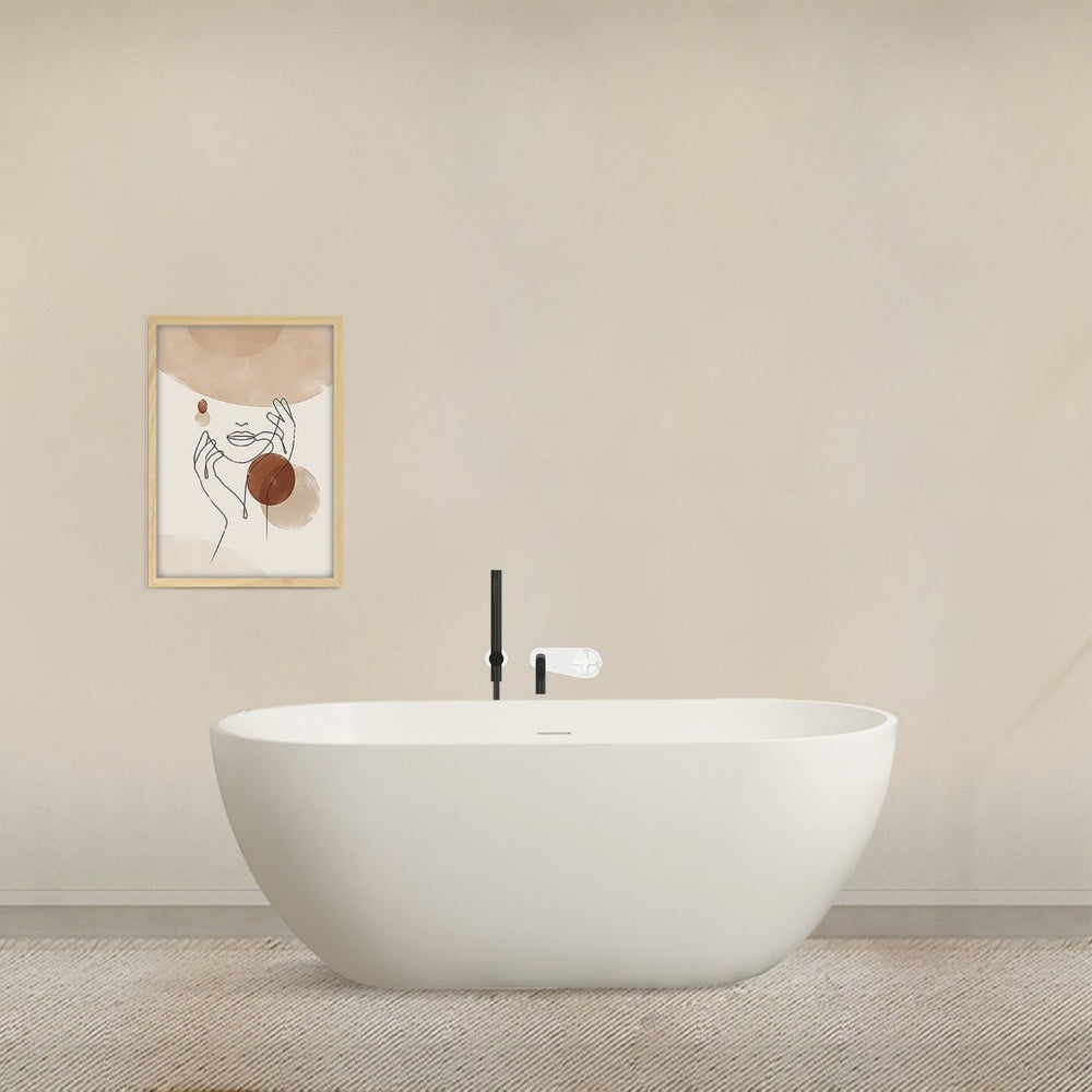 English Elm 59 Inch Oval Freestanding Soaking Tub Solid Stone Resin Matte White Spa Bath W1613121722