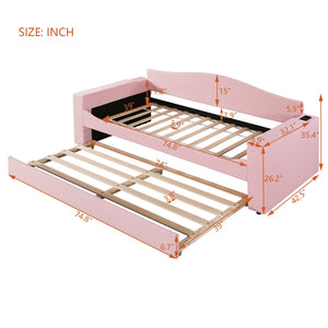 English Elm Twin Upholstered Daybed with Trundle, Built-In Bluetooth Speakers, Teddy Fleece & Storage Arms for Cozy Sleepovers Pink SF000106AAH