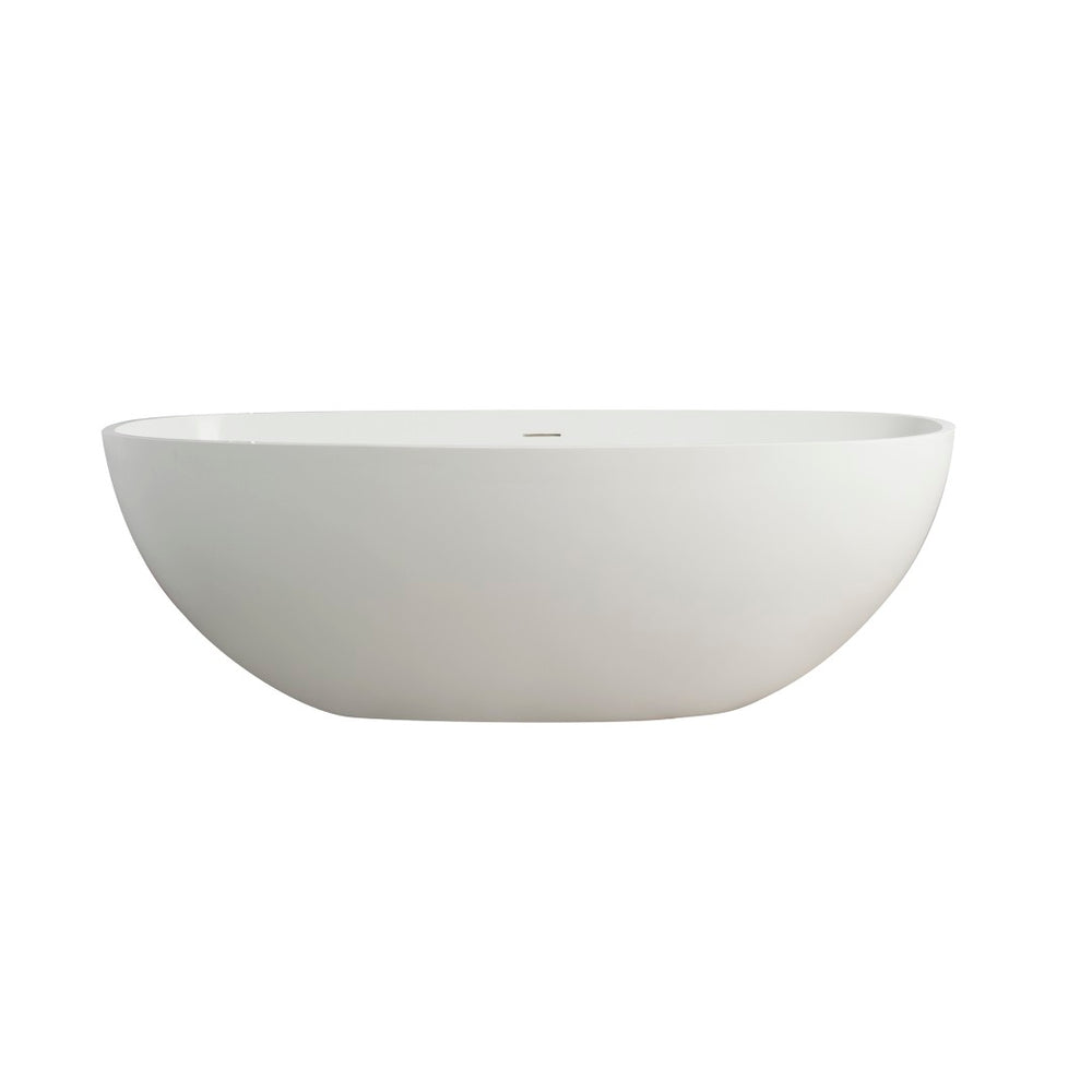 English Elm 65.2 Inch Stone Resin Freestanding Soaking Tub Matte White Spa Bath W1613P160636