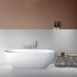 English Elm 68.9 Inch Stone Resin Freestanding Soaking Tub Matte White Spa Bath Ergonomic W1613P160637