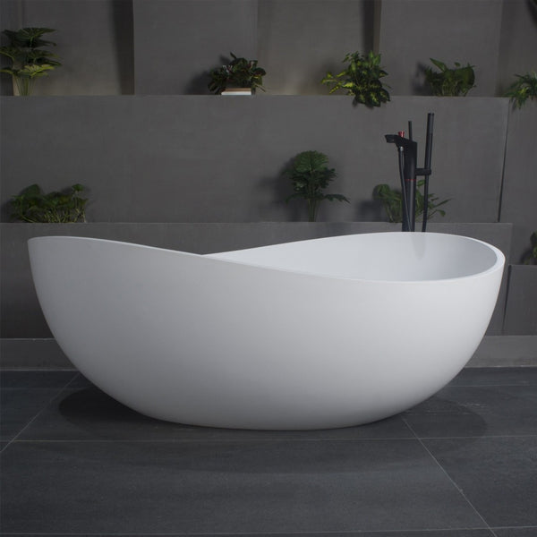 English Elm 63 Inch Stone Resin Freestanding Soaking Tub Matte White Spa Bath for Modern Homes W1613P160639