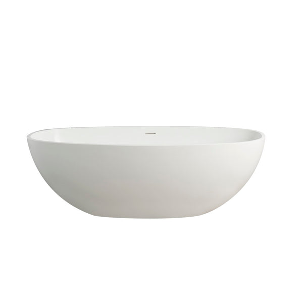 English Elm 65.2 Inch Stone Resin Freestanding Soaking Tub Matte White Spa Bath W1613P160636