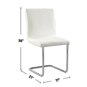 English Elm Set of 2 White Padded Leatherette Dining Chairs with L-Shape Chrome Legs — Modern Comfort Style B016P156823