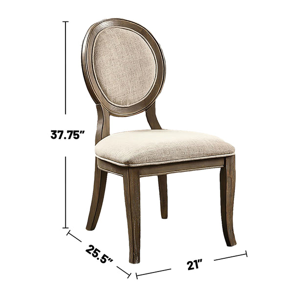 English Elm Set of 2 Padded Beige Fabric Dining Chairs with Oval Back, Rustic Oak Finish, Comfortable Cushioned Seats (98) B016P156826