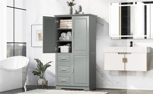 English Elm Tall Floor Storage Cabinet with Drawers Mdf Build Neutral Finish Bathroom Office Grey N725P331357E