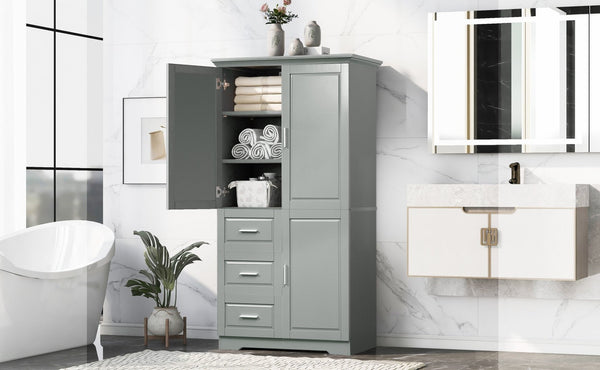 English Elm Tall Floor Storage Cabinet with Drawers Mdf Build Neutral Finish Bathroom Office Grey N725P331357E
