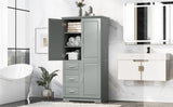 English Elm Tall and Wide Storage Cabinet With Doors For Bathroom/Office, Three Drawers, Grey