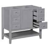 English Elm 36" Bathroom Vanity Without Sink, Cabinet Base Only, One Cabinet and Three Drawers, Grey