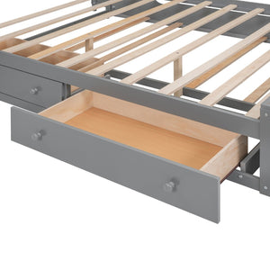 English Elm Queen Platform Bed with Headboard Storage Shelves Built-in Outlets and Trundle Drawer Gray LP000842AAE