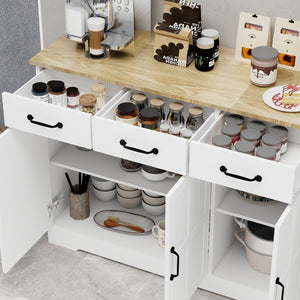 English Elm Farmhouse Buffet Sideboard with 3 Drawers and Doors White Dining Storage Cabinet W282138084