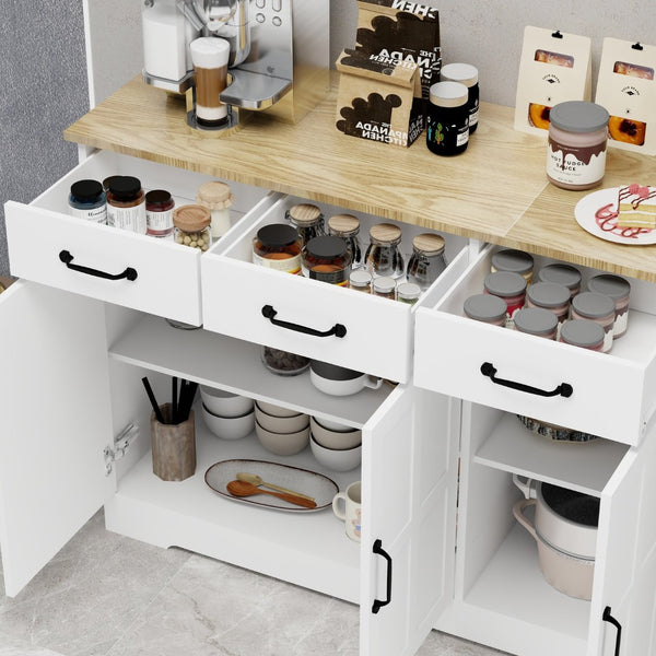 English Elm Farmhouse Buffet Sideboard with 3 Drawers and Doors White Dining Storage Cabinet W282138084