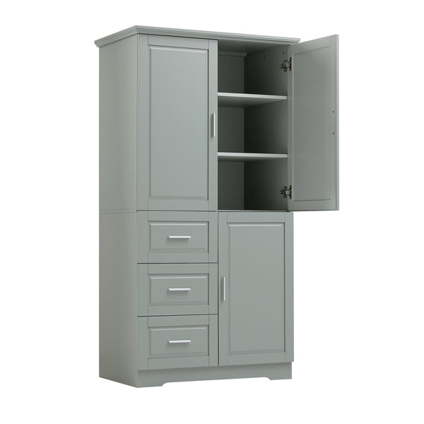 English Elm Tall Narrow Storage Cabinet with Doors and 3 Drawers – Adjustable Shelves, Anti-Tip, 45lb Capacity Grey WF299285AAG
