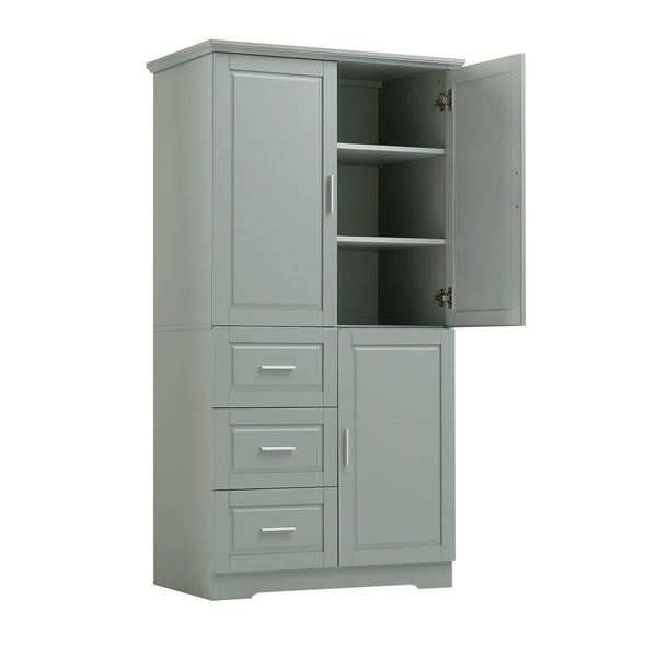 English Elm Tall Floor Storage Cabinet with Drawers Mdf Build Neutral Finish Bathroom Office Grey N725P331357E