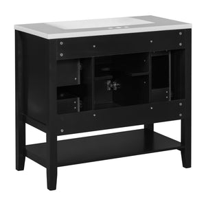 English Elm 36" Modern Black Bathroom Vanity w/ Ceramic Sink, Solid Wood & MDF, 3 Drawers + Cabinet, 36" SY999505AAB-6