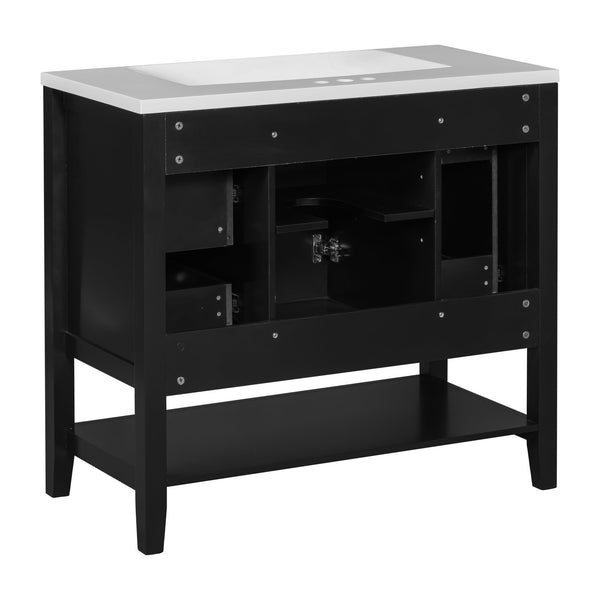 English Elm 36" Modern Black Bathroom Vanity w/ Ceramic Sink, Solid Wood & MDF, 3 Drawers + Cabinet, 36" SY999505AAB-6