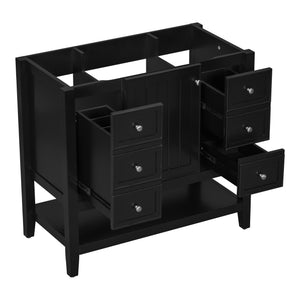 English Elm 36" Modern Black Bathroom Vanity Base with 1 Door, 3 Drawers, Solid Poplar Build, Undermount Ready, 200lb Capacity WF306244AAB